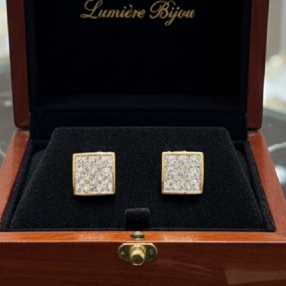 14K Mens Micropave Earrings